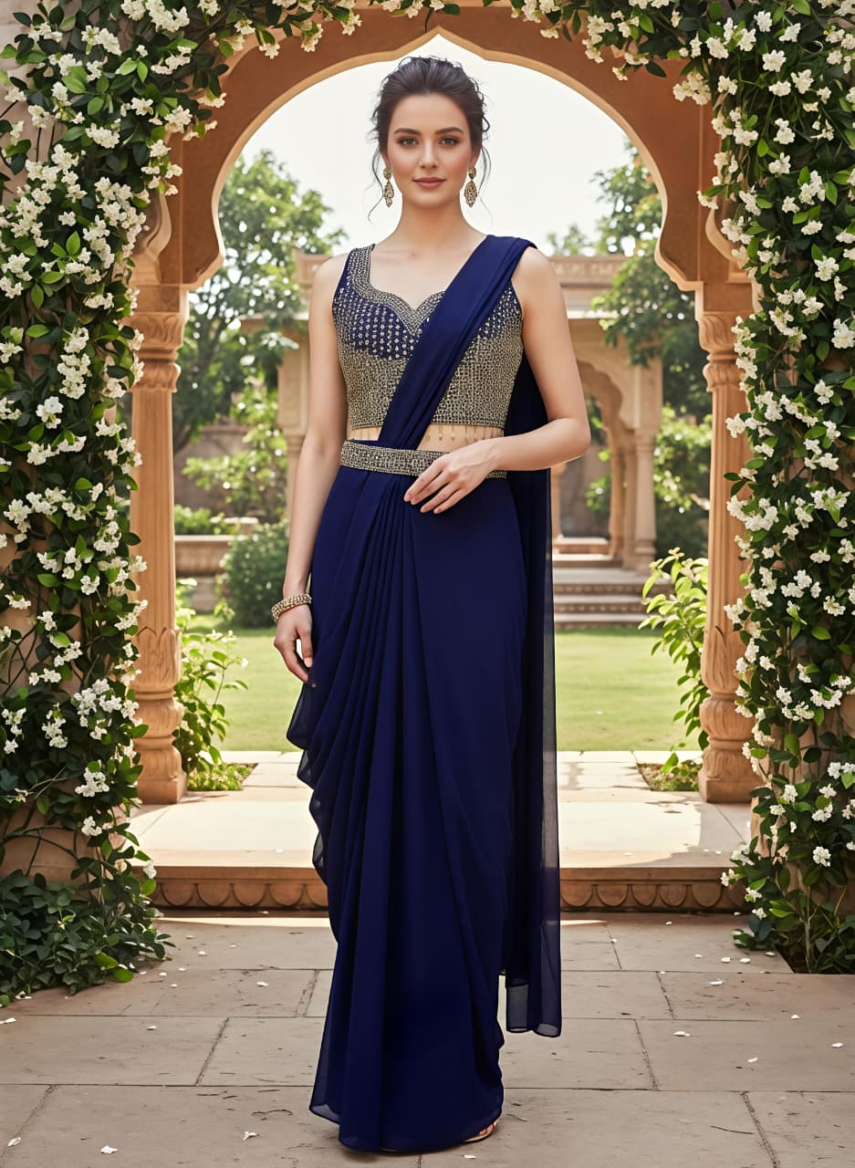 Nevy Blue Pre-draped Saree
